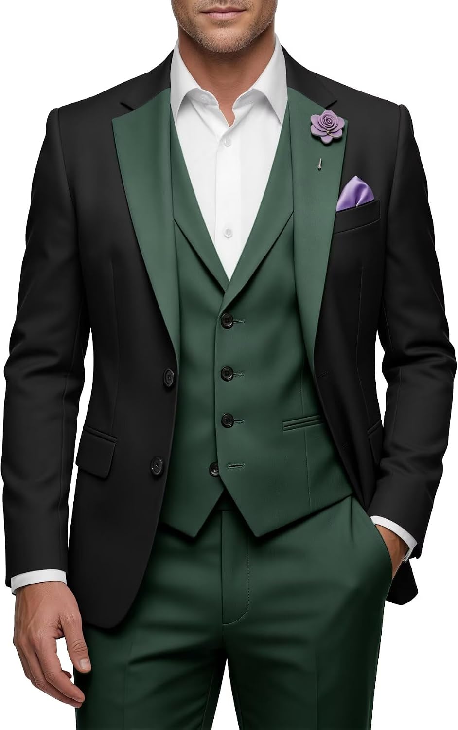 Mens Suit Regular Fit 3 Piece Suits for Men Wedding Prom Groom Suits Two Button Formal Business Suit Set