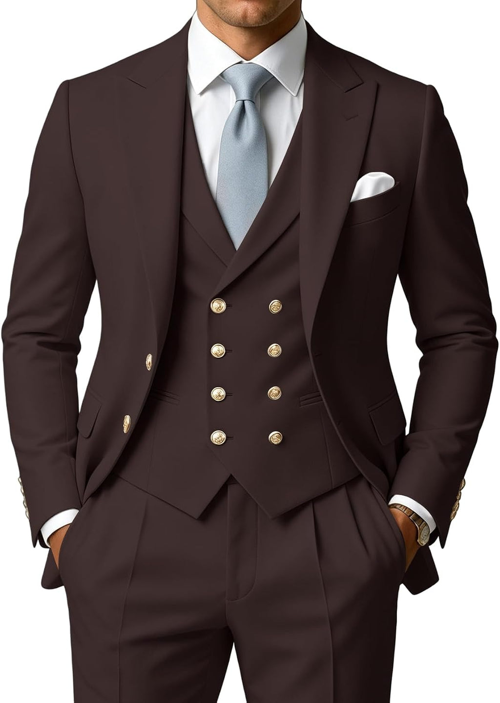 3 Piece Men's Suits Slim Fit Double Breasted Suit for Men