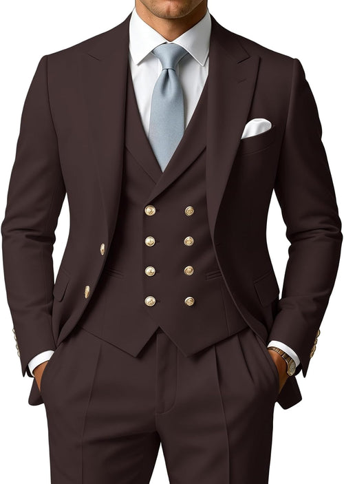 3 Piece Men's Suits Slim Fit Double Breasted Suit for Men