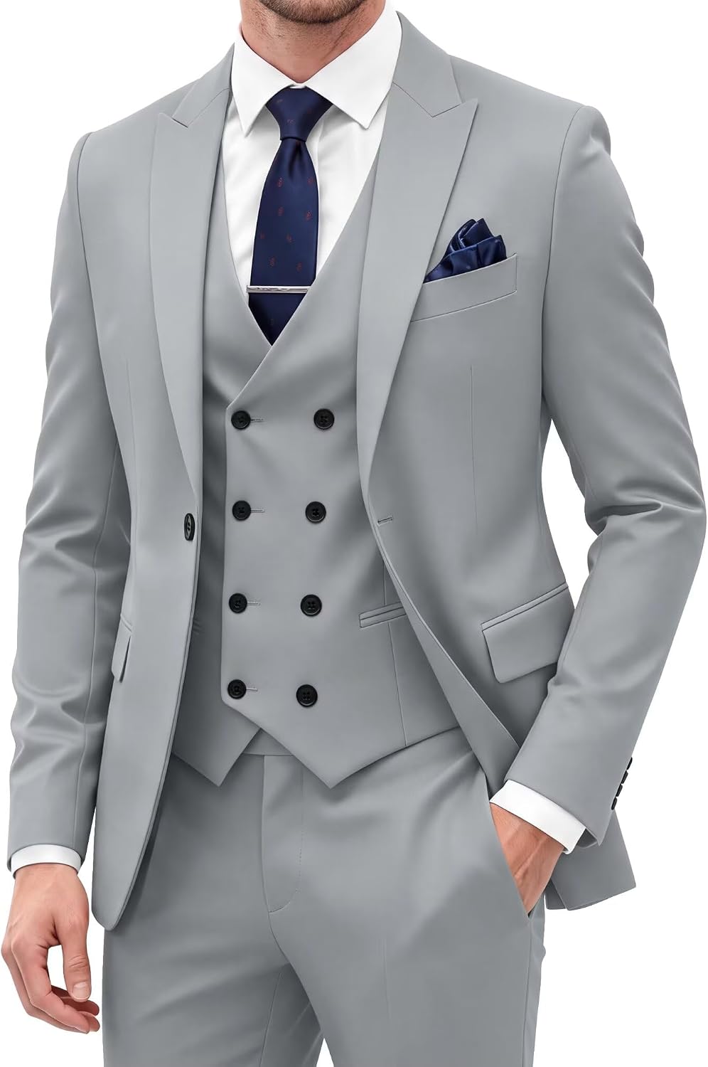 Men's Suits 3 Piece Double Breasted Suit Men Slim Fit Mens Suit 3 Piece Formal Suits for Wedding Prom Party
