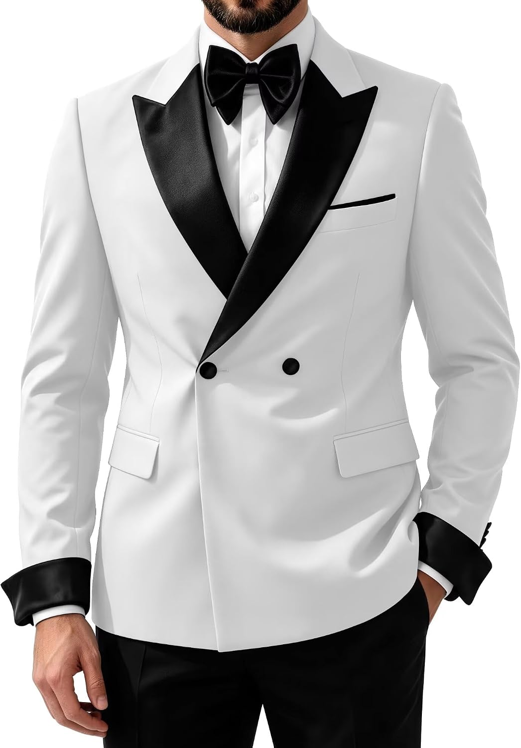 2 Piece Mens Tuxedo Suit Slim Fit Double Breasted Men Suit for Wedding Black Peak Lapel Men's Formal Suits