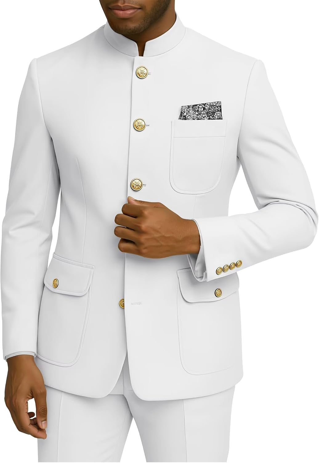 Chinese Tunic Suit Slim Fit Traditional Mandarin Collar Suit 2 Piece Safari Suits for Men Jacket Pant Set
