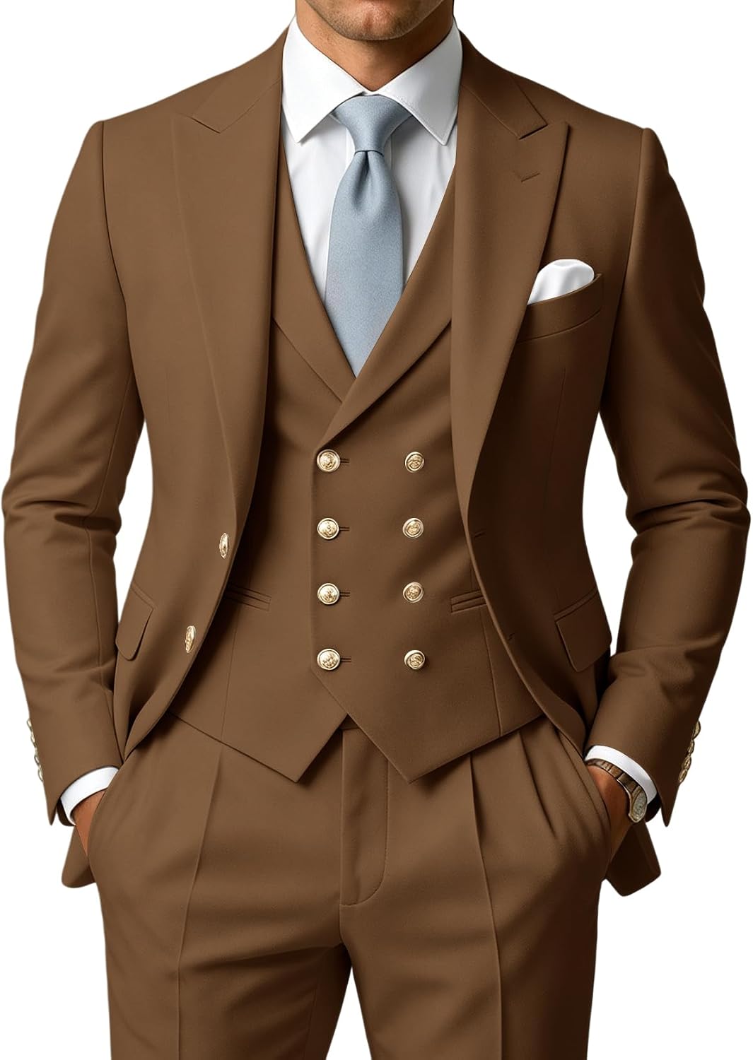 3 Piece Men's Suits Slim Fit Double Breasted Suit for Men