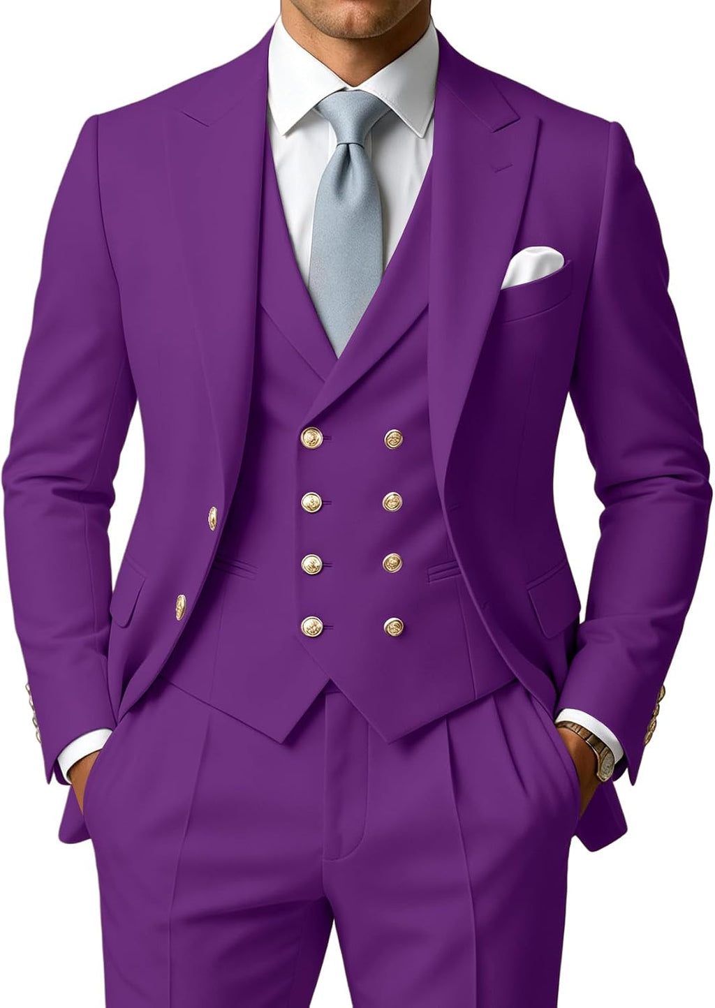 3 Piece Men's Suits Slim Fit Double Breasted Suit for Men