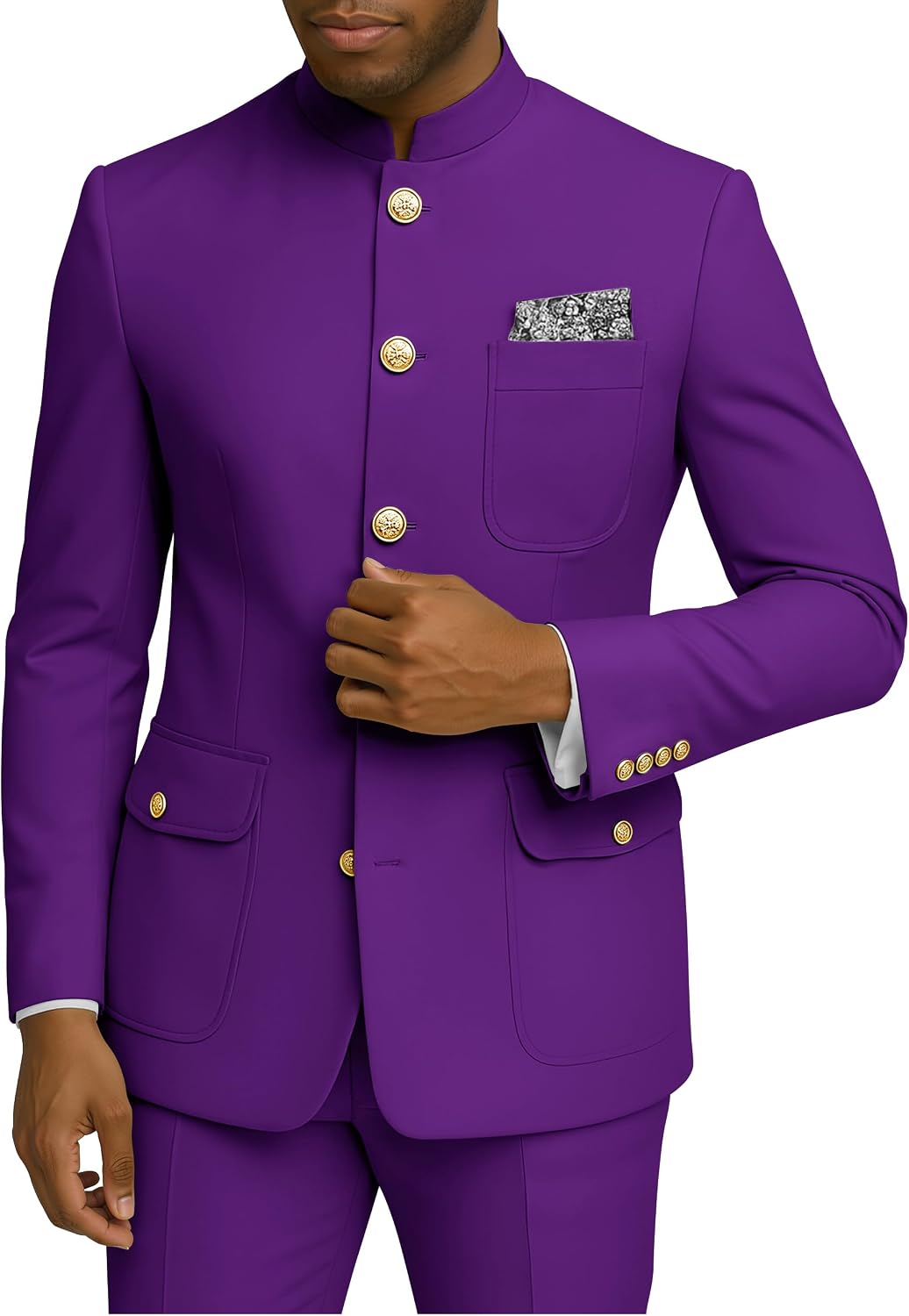 Chinese Tunic Suit Slim Fit Traditional Mandarin Collar Suit 2 Piece Safari Suits for Men Jacket Pant Set