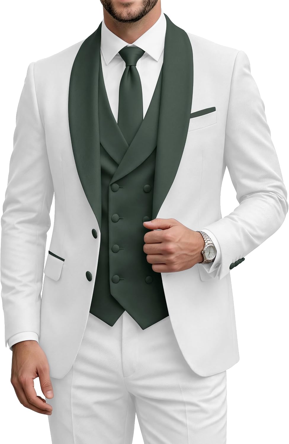 Mens Tuxedo Suits Slim Fit 3 Piece Double Breasted Suit Men Shawl Lapel Men's Formal Suit for Wedding Prom