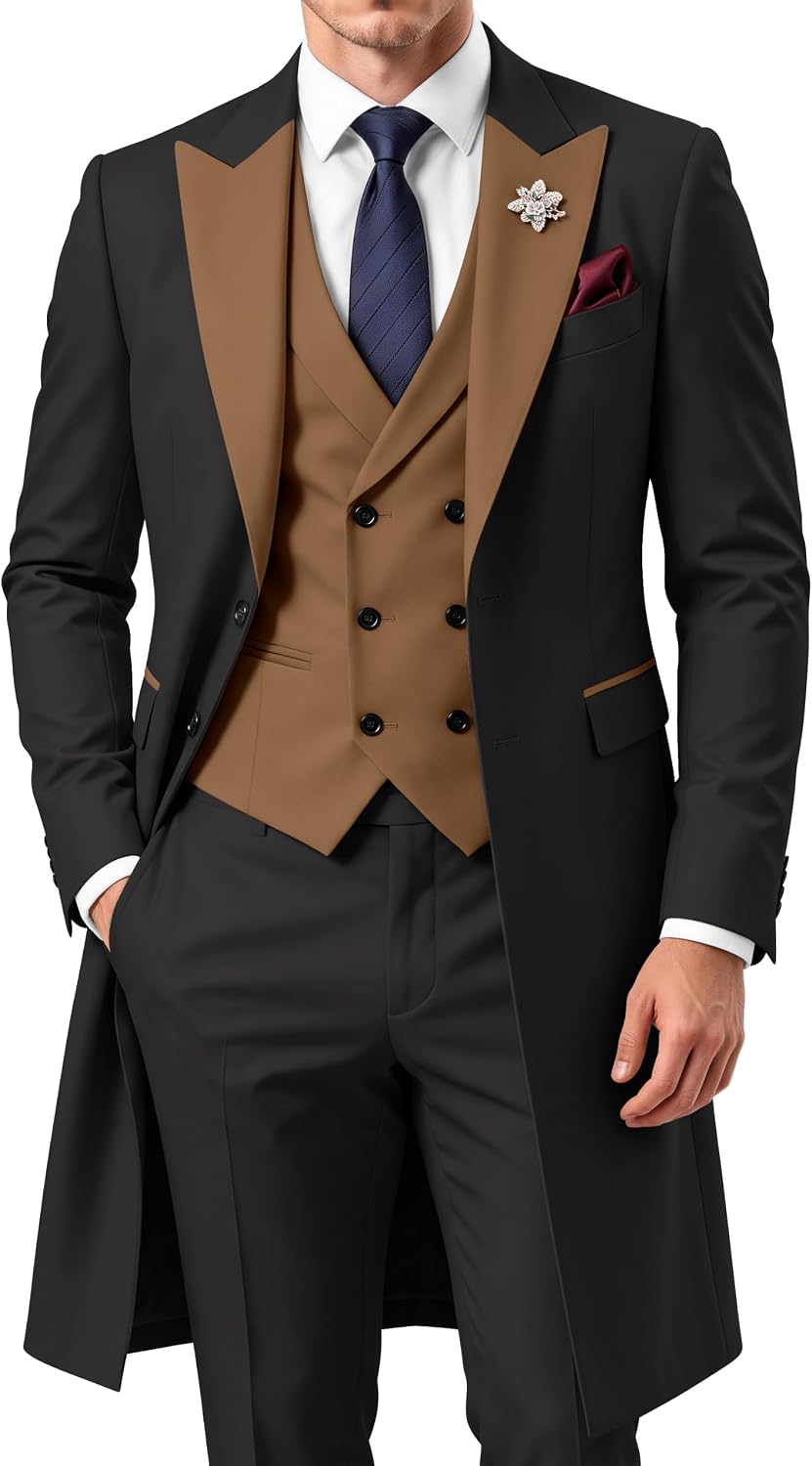 3 Piece Mens Tailcoat Suit Long Suit for Men Tuxedo Slim Fit