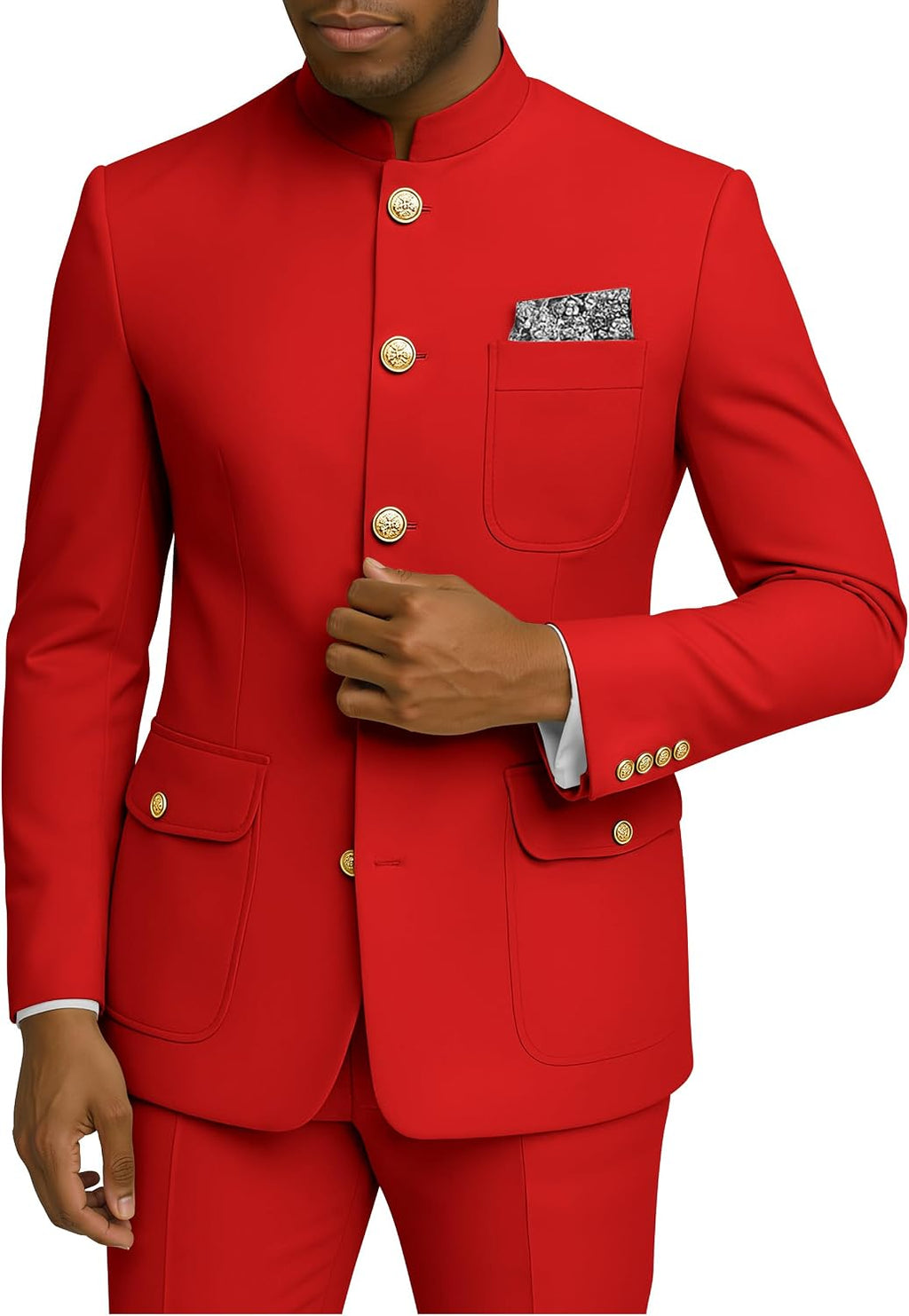Chinese Tunic Suit Slim Fit Traditional Mandarin Collar Suit 2 Piece Safari Suits for Men Jacket Pant Set