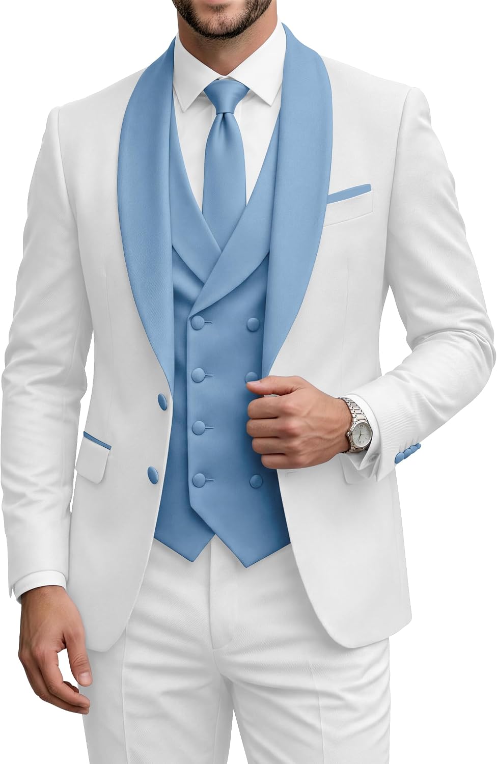 Mens Tuxedo Suits Slim Fit 3 Piece Double Breasted Suit Men Shawl Lapel Men's Formal Suit for Wedding Prom