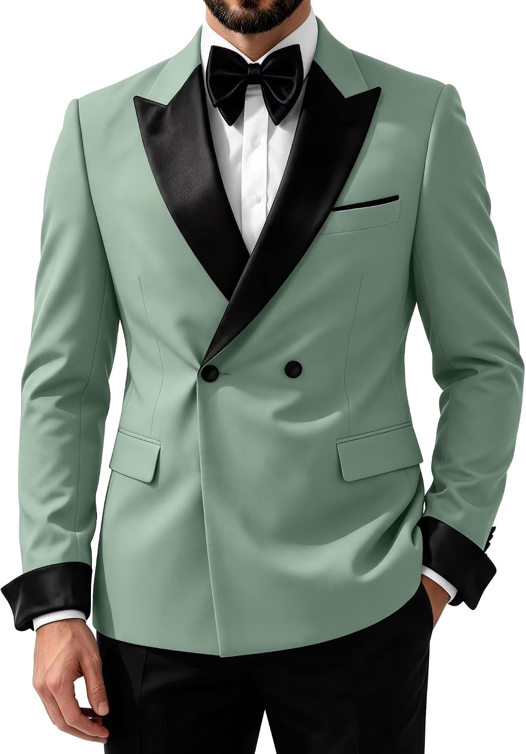 2 Piece Mens Tuxedo Suit Slim Fit Double Breasted Men Suit for Wedding Black Peak Lapel Men's Formal Suits