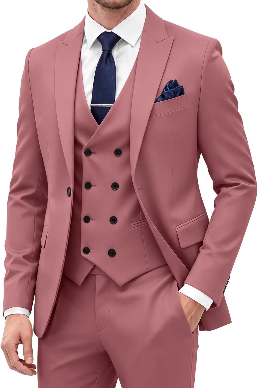 Men's Suits 3 Piece Double Breasted Suit Men Slim Fit Mens Suit 3 Piece Formal Suits for Wedding Prom Party