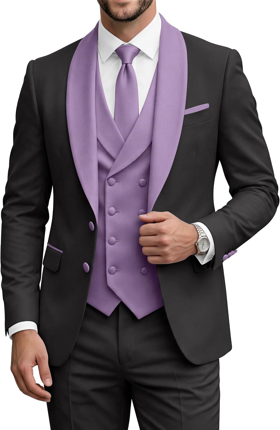 Mens Tuxedo Suits Slim Fit 3 Piece Double Breasted Suit Men Shawl Lapel Men's Formal Suit for Wedding Prom