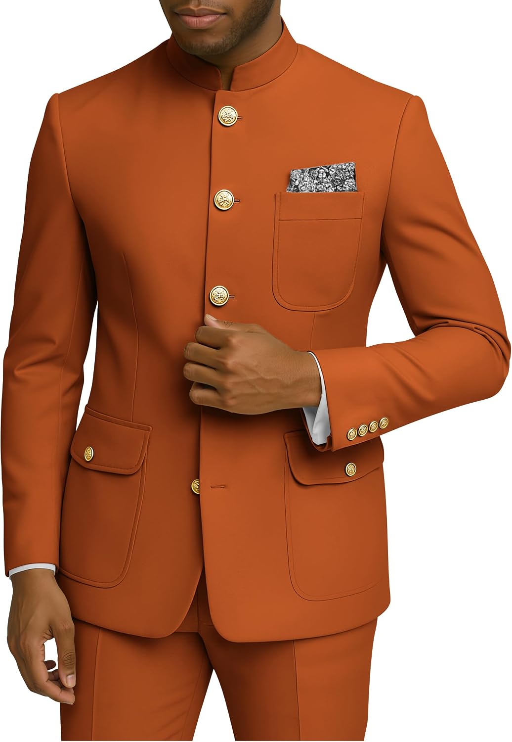 Chinese Tunic Suit Slim Fit Traditional Mandarin Collar Suit 2 Piece Safari Suits for Men Jacket Pant Set