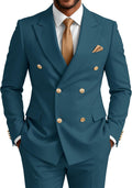 Double Breasted Suit Men Gold Button 2 Piece Slim Fit Suit for Mens Prom Tuxedo Peak Lapel Wedding Suits