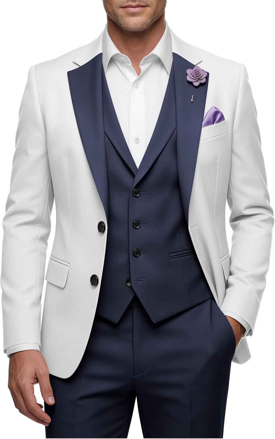 Mens Suit Regular Fit 3 Piece Suits for Men Wedding Prom Groom Suits Two Button Formal Business Suit Set