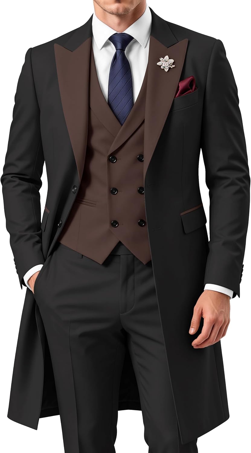 3 Piece Mens Tailcoat Suit Long Suit for Men Tuxedo Slim Fit
