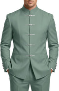 2 Piece Chinese Suits for Men Slim Fit Mandarin Collar Suit with Buckle Mens Wedding Suit for Prom Business