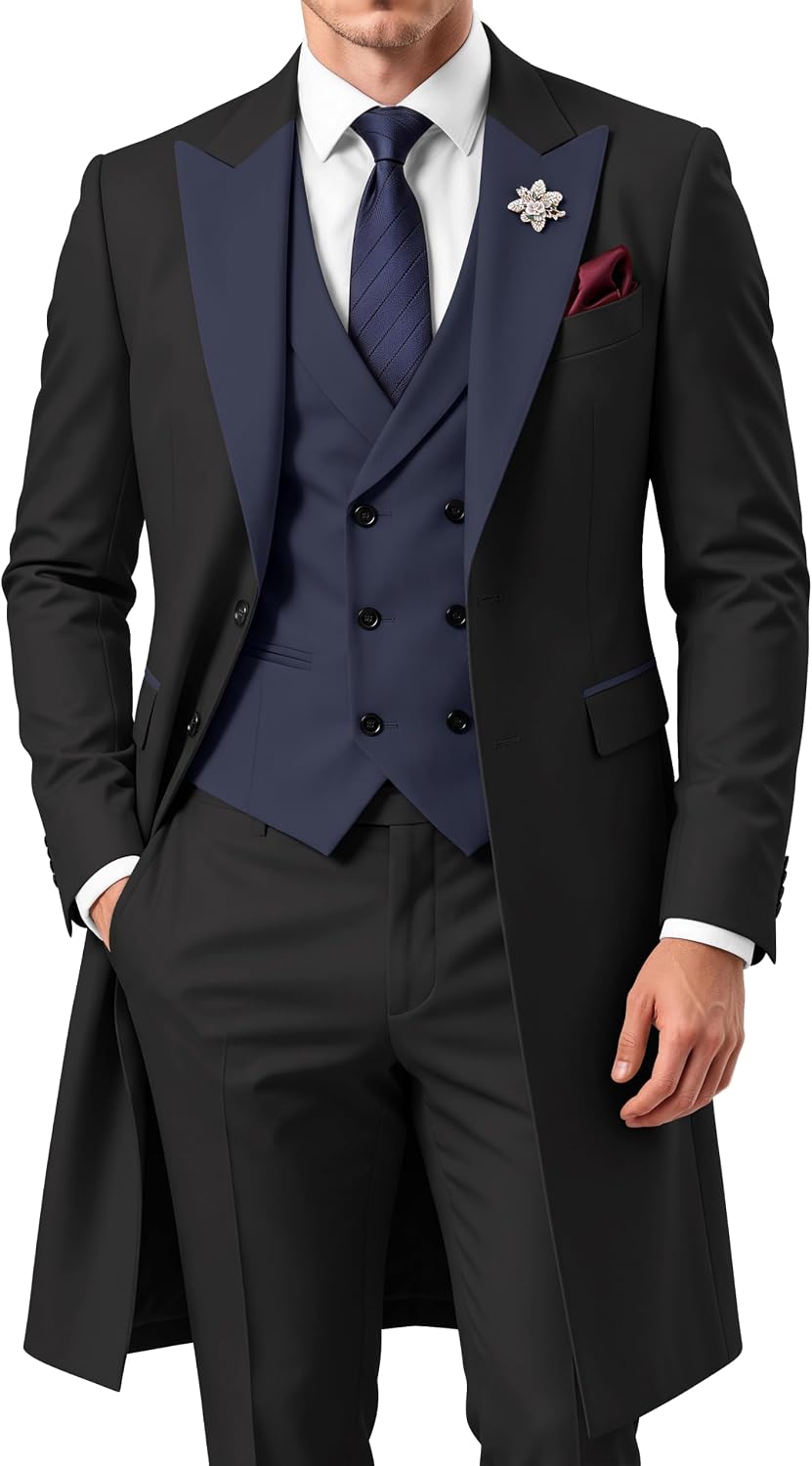 3 Piece Mens Tailcoat Suit Long Suit for Men Tuxedo Slim Fit